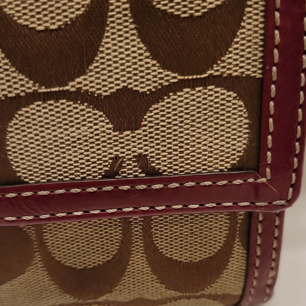 Coach Brown and Burgundy/Pink Wallet Signature Collection - Picture 7 of 14